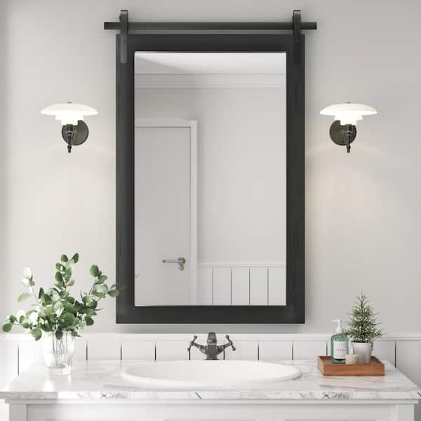 PRIMEPLUS 24 in. W x 36 in. H Large Rectangle Square Mirror Wood Framed Wall Mirror Bathroom Vanity Mirror Accent Mirror in Black