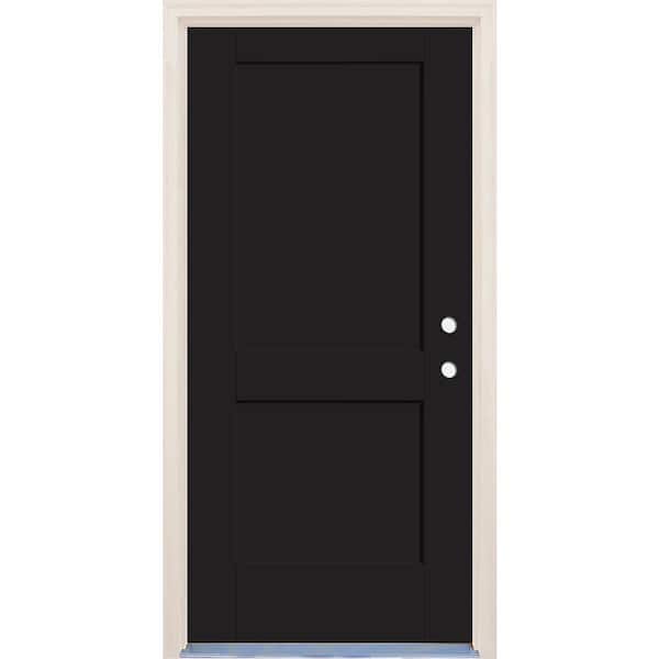 Builders Choice 32 in. x 80 in. 2-Panel Left-Hand Onyx Fiberglass Prehung Front Door w/4-9/16 in. Frame and Nickel Hinges