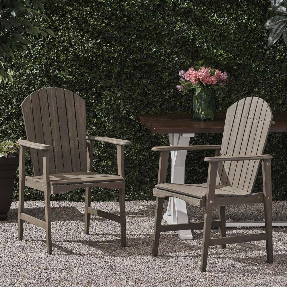 Grey Outdoor Weather Resistant Acacia Wood Dining Chairs Patio Lounge Chair