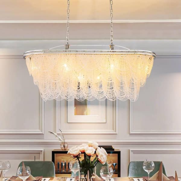 Krall 8-Light 3-Tiered Modern Glam Chrome Drum Crystal Chandelier for Dining Room with Crystal Beads