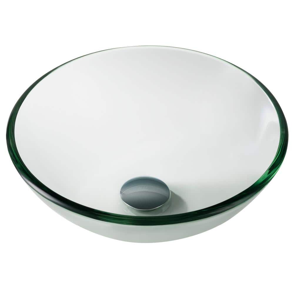 Clear Round Tempered Glass Vessel Sink, 14 inch
