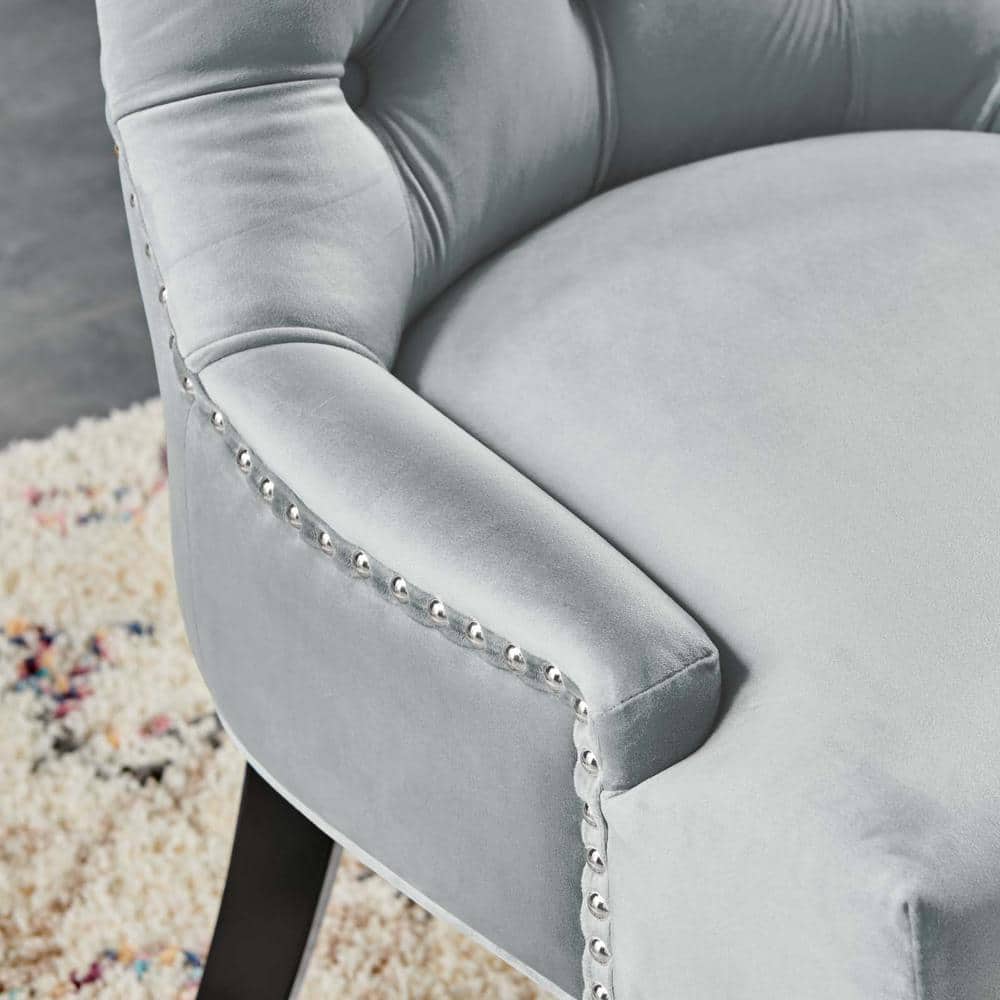 Light Gray Velvet Upholstered Parsons Side Chair with Wood Frame