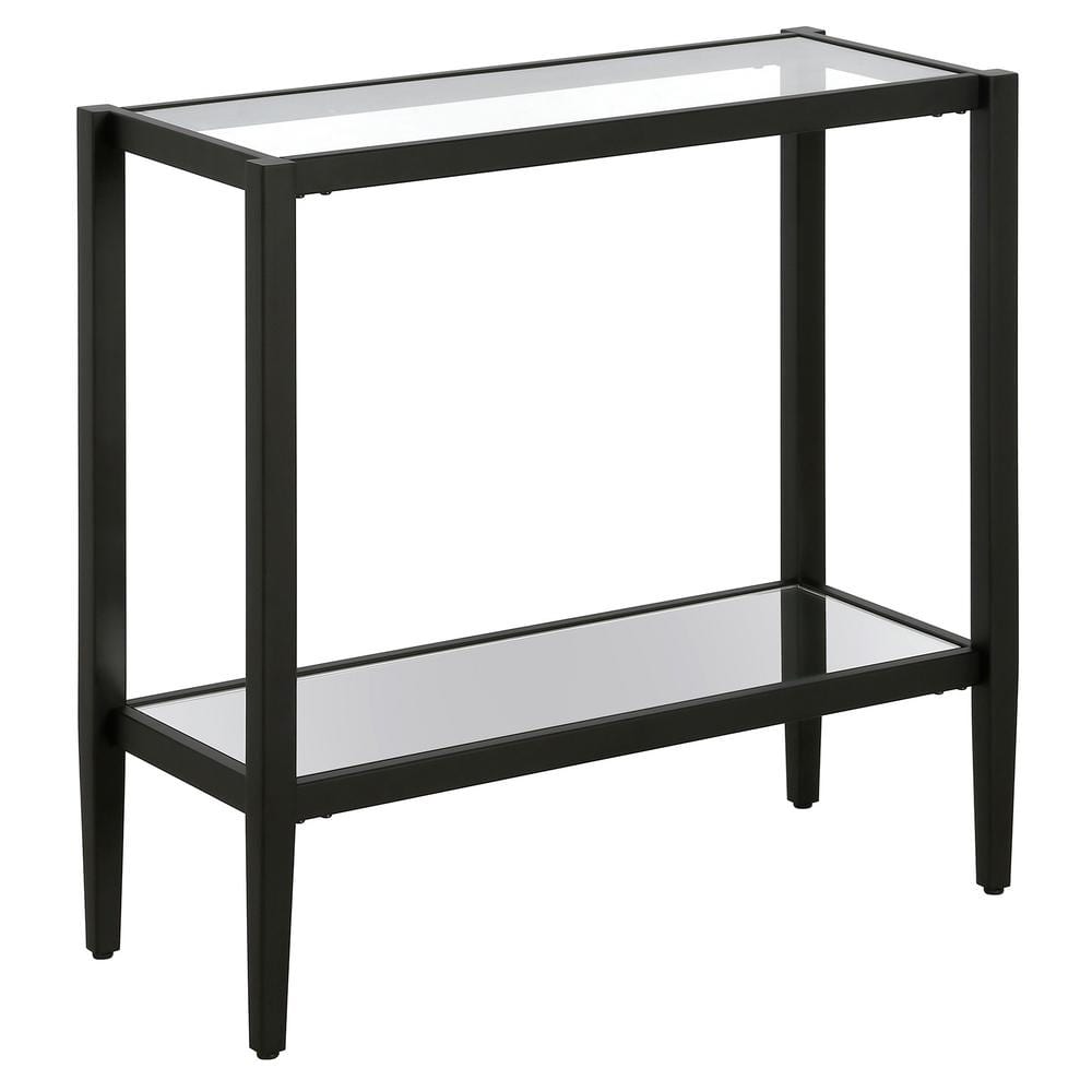 Blackened Bronze 24" Rectangular Side Table with Glass Shelf