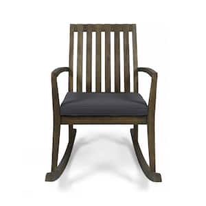 Colmena Grey Acacia Wood Outdoor Patio Rocking Chair with Dark Grey Cushion