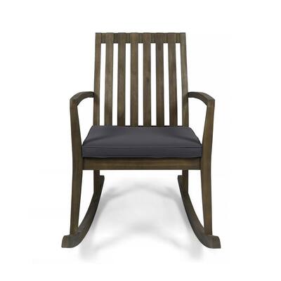 Colmena Grey Acacia Wood Outdoor Rocking Chair with Dark Grey Cushion