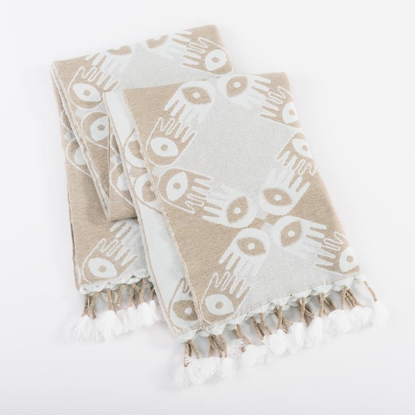 MAKERS COLLECTIVE Hand in Hand Woven Tan Polyester Blend Throw Blanket