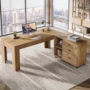 BYBLIGHT Capen 62.99" L-Shaped Brown Wood Executive Desk
