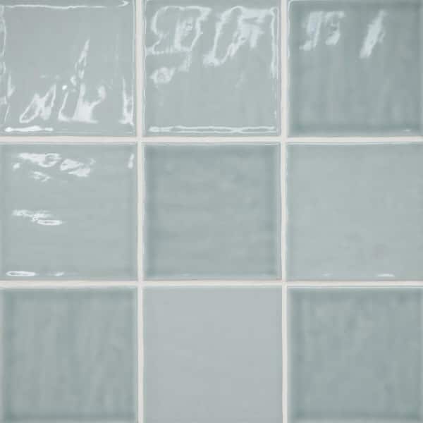 Bedrosians Marin Square Glossy Misty Blue (Light Blue) 4 in. x 4 in. Ceramic Wall Tile (5.49 sq. ft./Case)