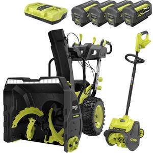 40V HP Brushless Cordless Electric 24 in Self-Propelled 2-Stage Snow Blower & 12" Snow Shovel-(4) Batteries and Chargers