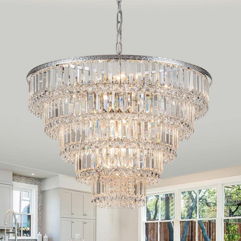 HUOKU Crystal 24.8 in. Dia. 17-Light Contemporary Glam Chrome