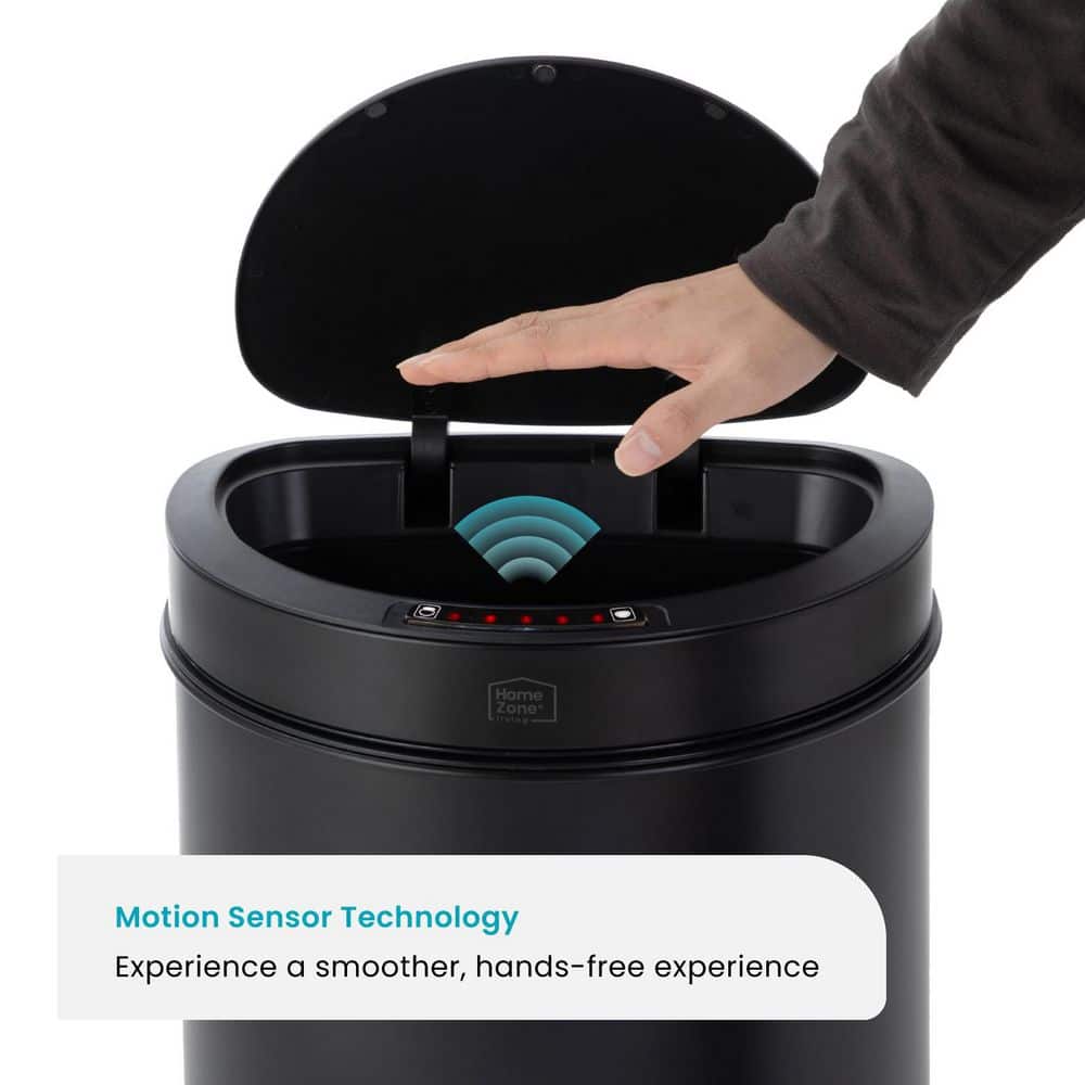 13 Gallon Black Stainless Steel Touchless Trash Can with Motion Sensor