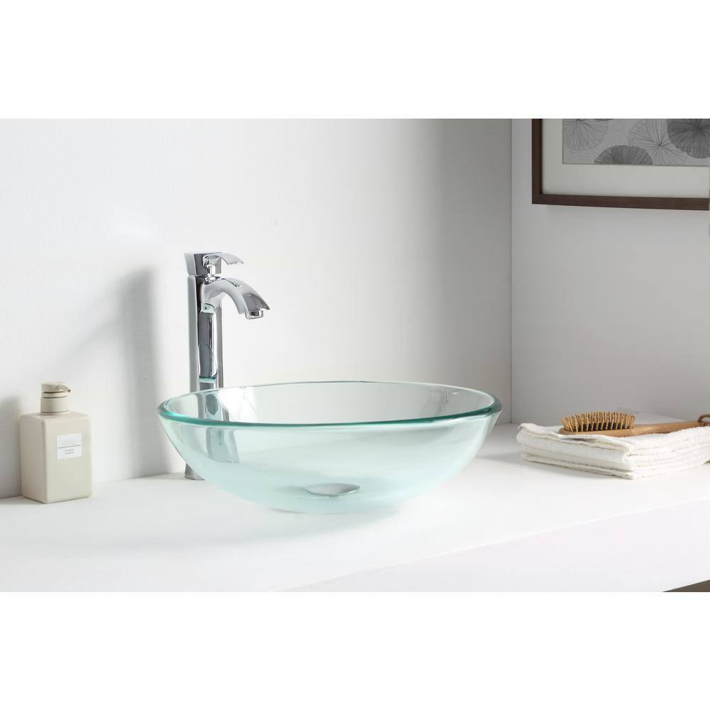 Lustrous Clear Tempered Glass Round Above-Counter Bathroom Sink