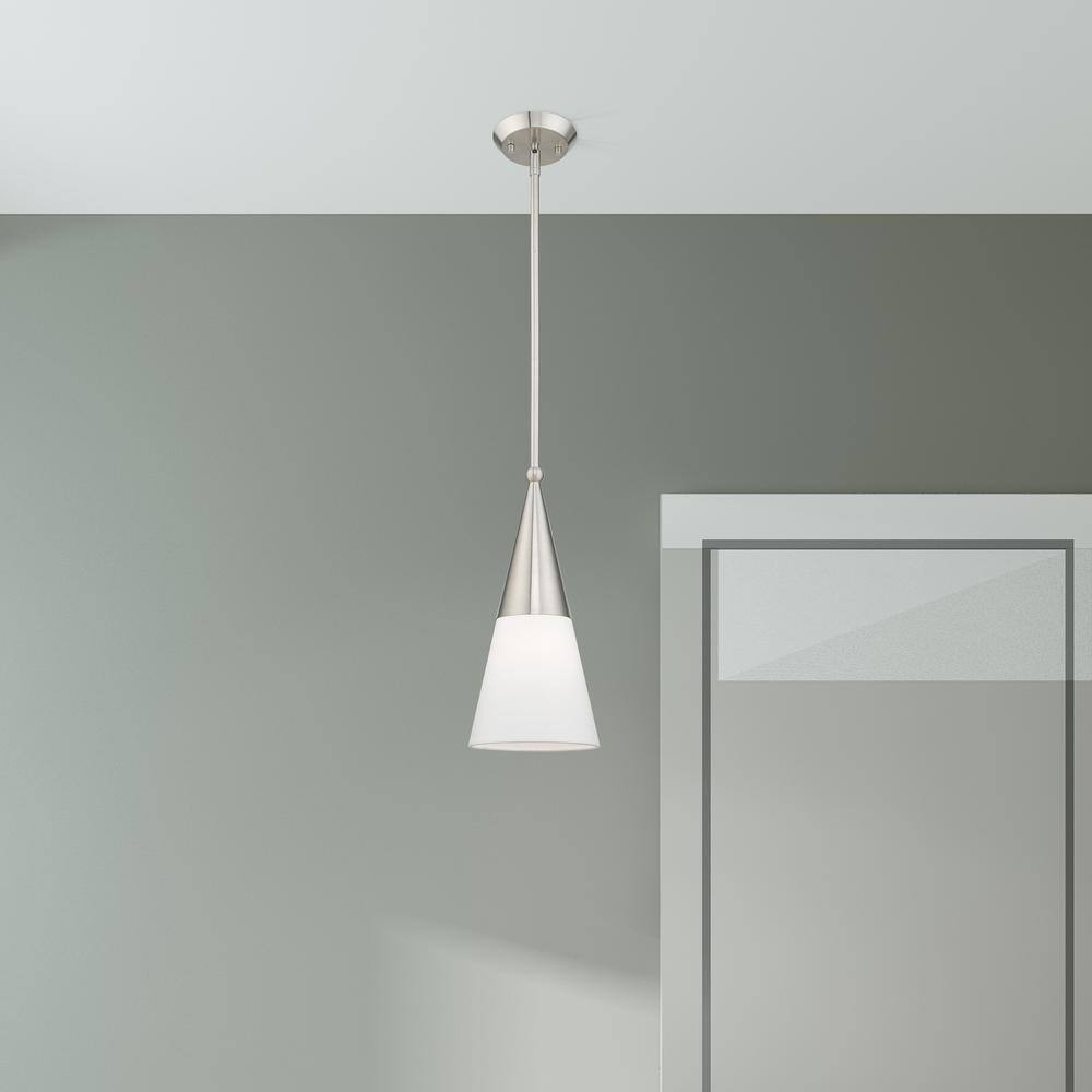 Stockholm Brushed Nickel 1-Light Mini Pendant with Off-White Shade