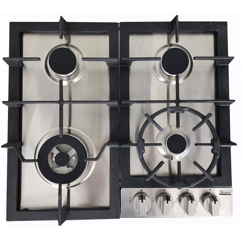 24 in. 4 Burner Recessed Dual Fuel European Cooktop in Commercial Stainless Steel