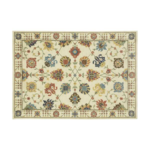 2 ft. x 3 ft. Ivory Blue And Yellow Oriental With Fringe Area Rug