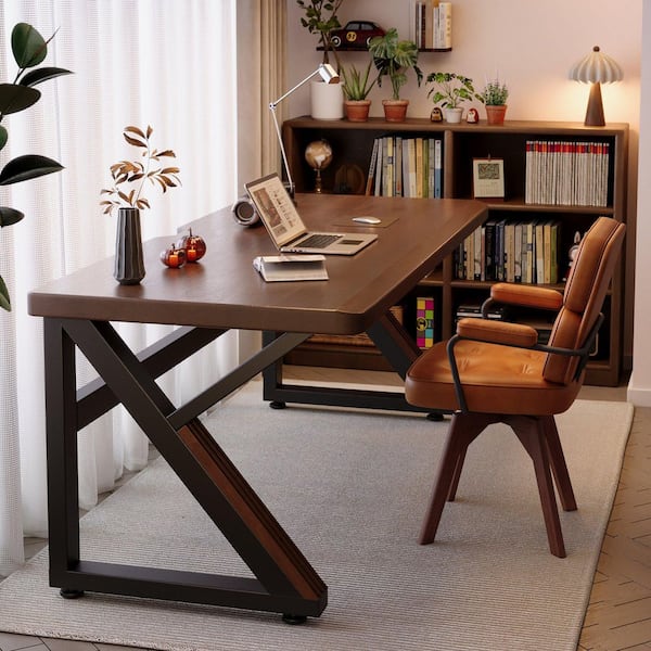 Mallorca 55.12 in. Rectangle Walnut Wood Extra Long Computer Desk For Home Office