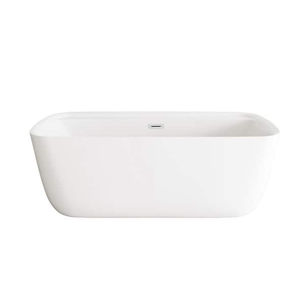 Timeless Home 67 in. x 30.7 in. Soaking Bathtub with Center Drain in Glossy White