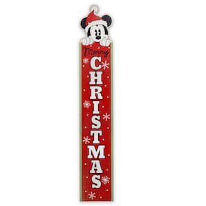 46 in. Weather-Resistant Mickey Mouse Merry Christmas Vertical Wood Porch or Yard Stake Decor