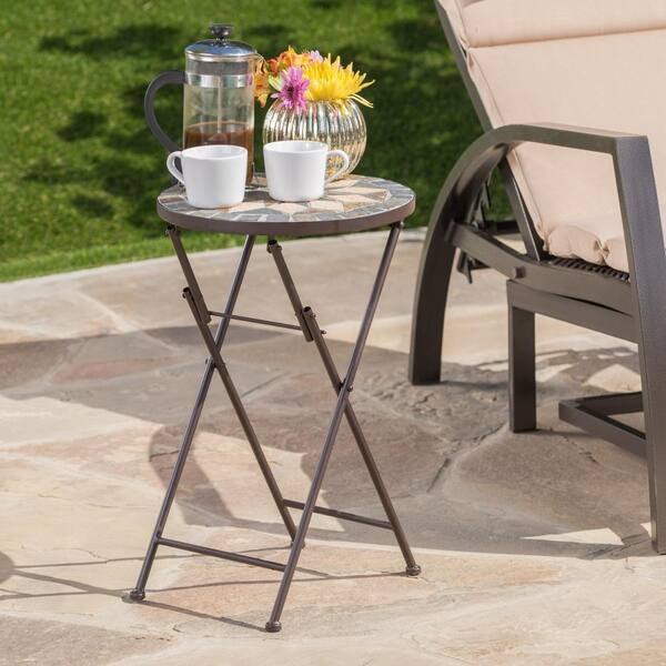 Noble House Canaan Round Stone Outdoor Side Table 15280 The Home Depot