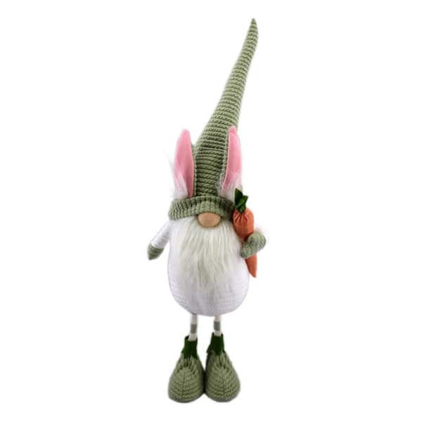HomeRoots Jute Green and White Fabric Easter Standing Gnome