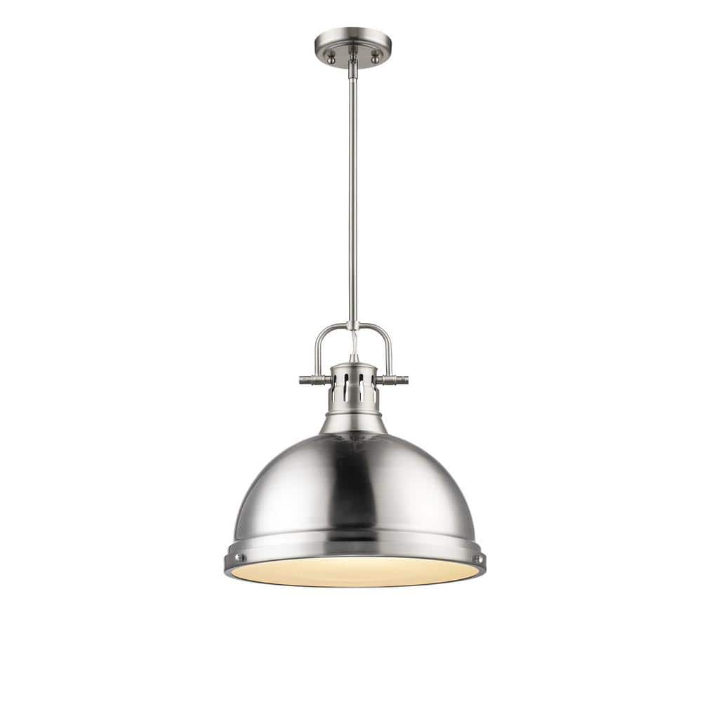 Duncan 1 Light Pendant with Rod in Pewter with a Pewter Shade