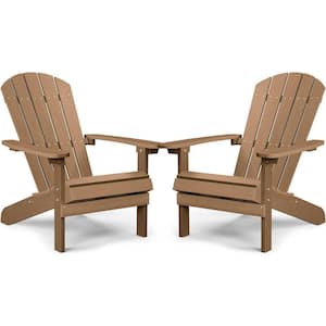 Classic Teak Plastic Outdoor Patio Adirondack Chair (Set of 2)