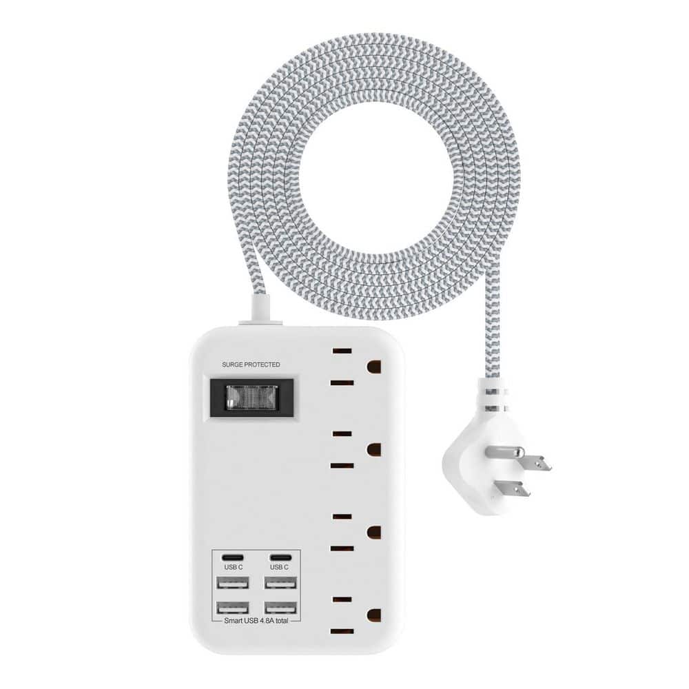 5 ft. 4-Outlet 4 USB-A Ports 2 USB-C Ports Surge Protector Power Strip ...