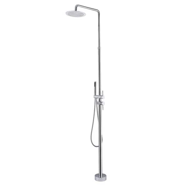 Double Handle 1-Spray Outdoor Freestanding Shower Faucet 1.8 GPM with Ceramic Disc Valves in Polished Chrome