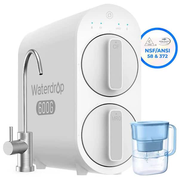 G2P600 RO System, 600 GPD, 7-Stage Tankless RO Water Filter System Plus Lucid 10-Cup Large Water Filter Pitcher