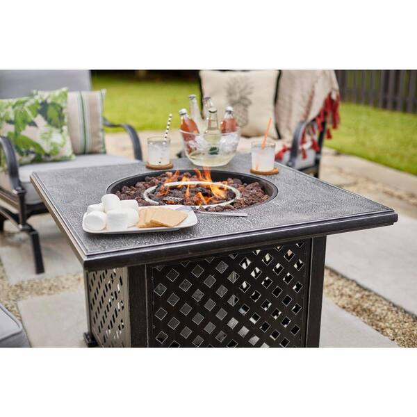 5 Piece Fire Pit Set With Gray Cushions, Home Depot Wood Fire Pit Set