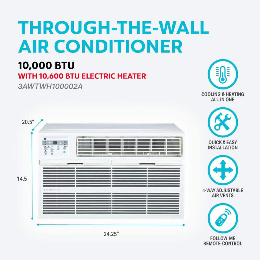 Arctic Wind 10000 BTU White Through-the-Wall Air Conditioner with Heater and Remote
