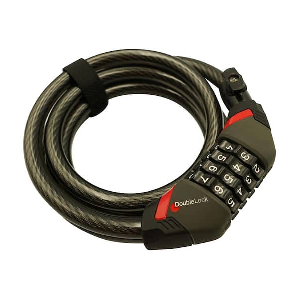 BOBCAT, Coiled Combination Cable Lock, 6 ft. x 12 mm Braided Steel with Vinyl Coating