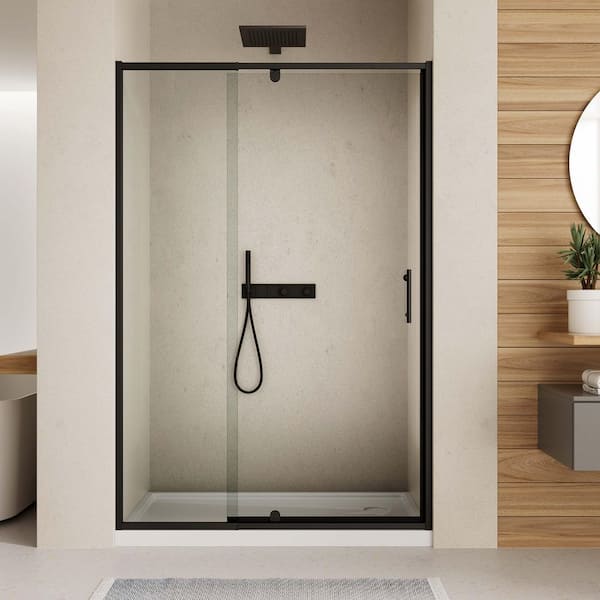 Modern 60 in. W x 71 in. H Pivot Swing Semi-Frameless Shower Door in Matte Black Finish with 1/4 in. (6mm) Clear Glass