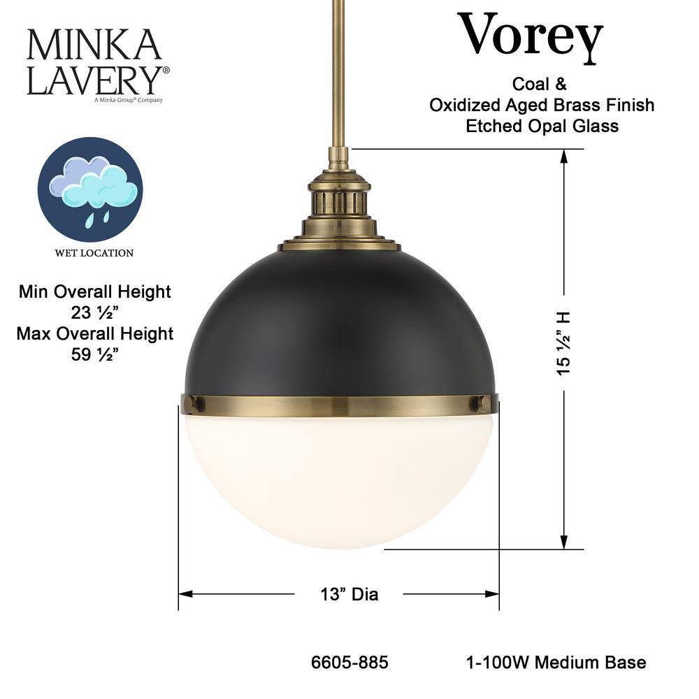 Coal and Oxidized Aged Brass Glass Orb Pendant Light