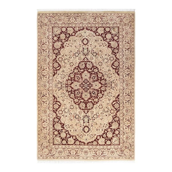 Mogul Ivory 5 ft. x 8 ft. Oriental Wool Indoor Area Rug