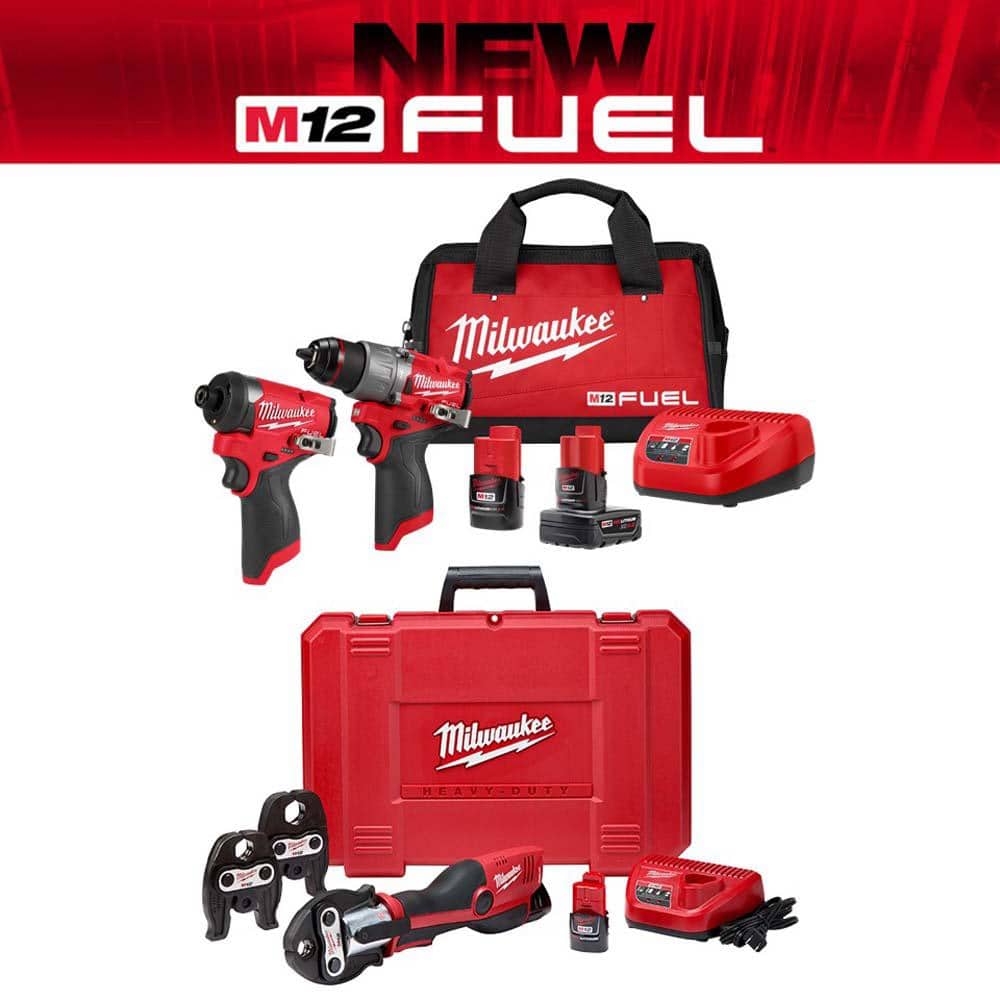 Milwaukee M12 12-Volt Lithium-Ion Force Logic Cordless Press Tool Kit (3 Jaws Included) with M12 Fuel Combo Kit -  2473-22-3497