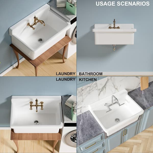 珍しいバリックサイト塊 HOMLYLINK High Back Farm Style Sink 30 in. Wall Mount Single Bowl