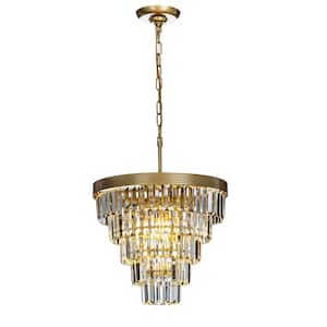 4-Light 16 in. Tiered Gold Chandelier With Clear Crystals