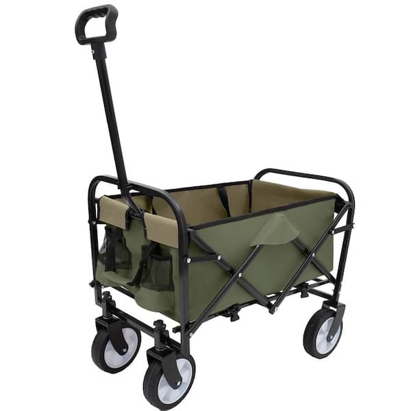 9.8 cu. ft. Army Green Fabric Folding Garden Cart Utility Wagon Grocery Cart with Strap for Camping Shopping Fishing