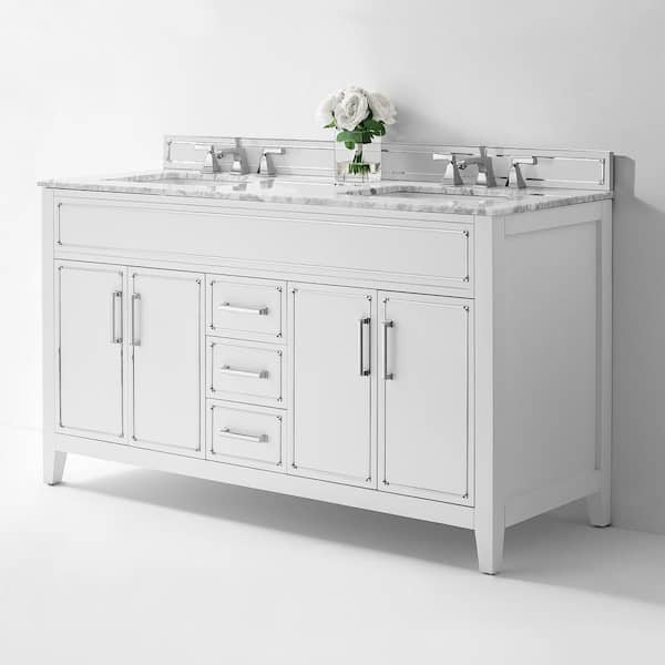 Aspen 60 in. W x 22 in. D White Bath Vanity with Top in Carrara Marble with White Basin