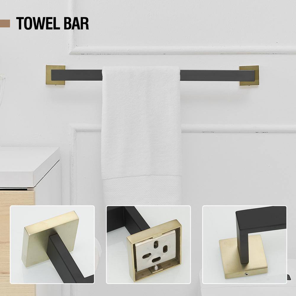 Matte Black and Gold Stainless Steel 5-Piece Bathroom Hardware Set