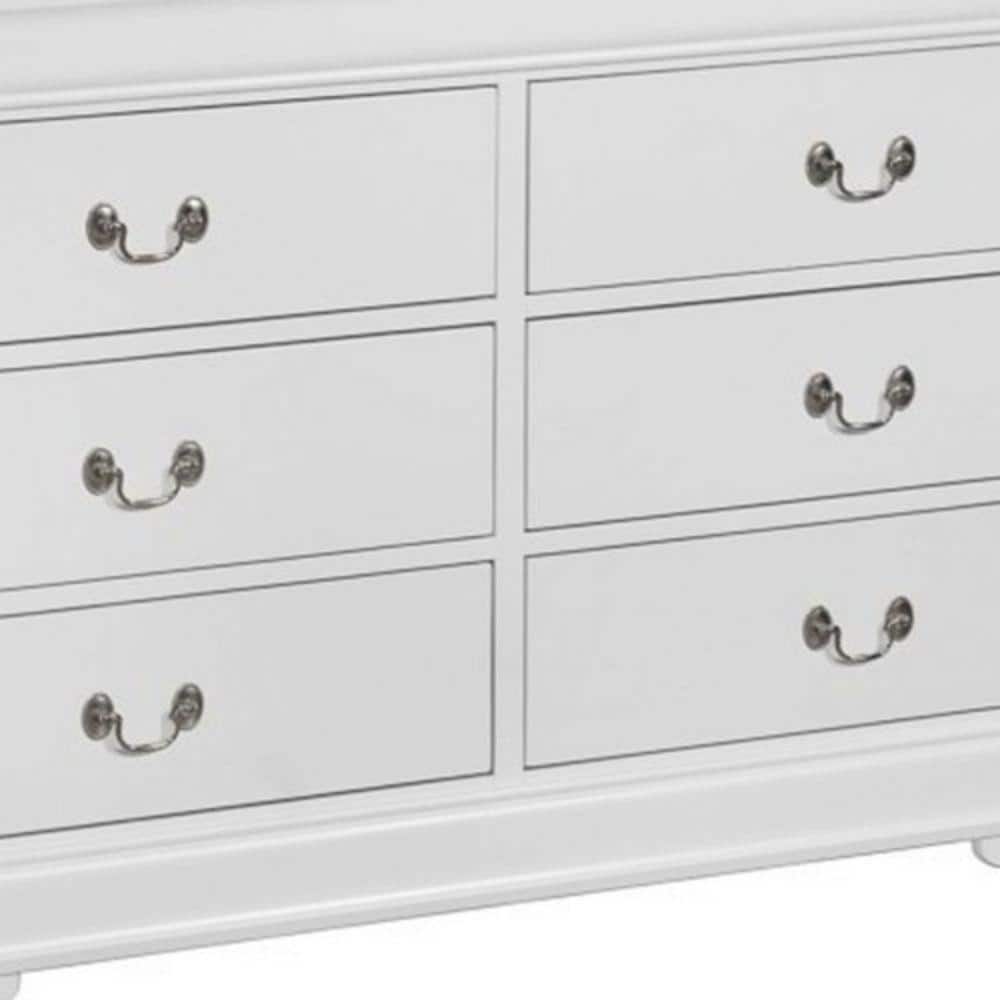 Transitional White Solid Wood Double Dresser with Metal Pulls