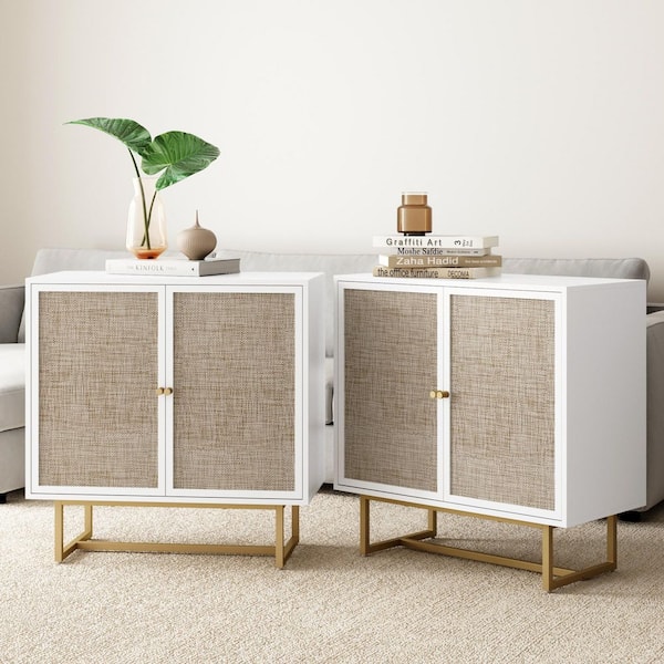 Nathan James Kova 32 in. Natural Cane Rattan Doors Accent Cabinet
