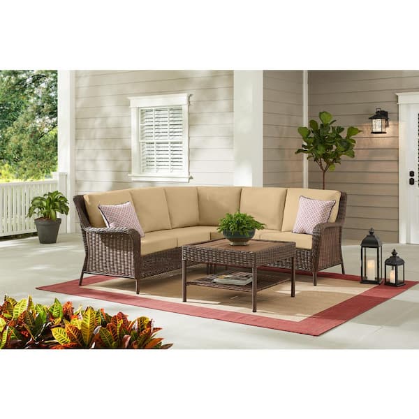 Hampton Bay Tan 5 ft. x 7 ft. Natural Weave Indoor/Outdoor Patio Area Rug  3113336 - The Home Depot