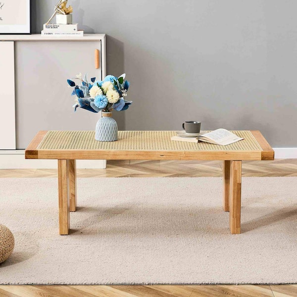 Polibi 47.24 in. Natural Rectangle Rattan/Wicker Coffee Table with Rattan tabletop