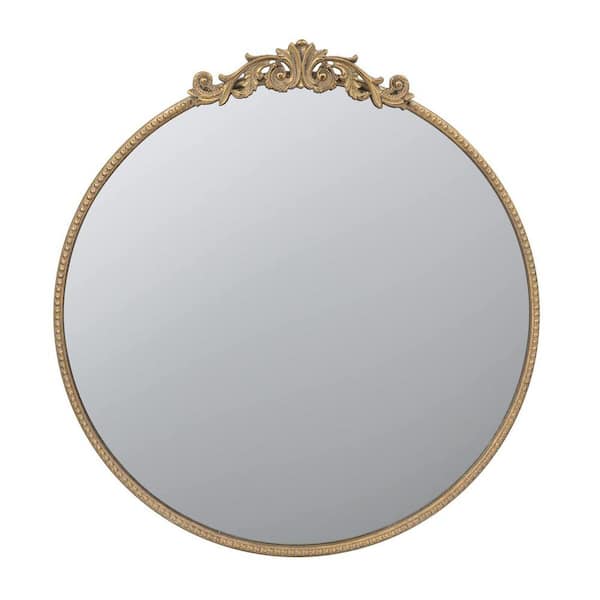 Tatahance 30 in. W x 32 in. H Round Gold Metal Framed Wall Mounted Mirror