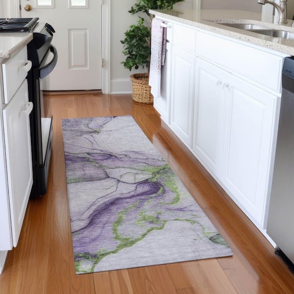 Mayfield Premium Machine Washable Abstract AMF1690 Purple 2 ft. 3 in. x 7 ft. 6 in. Runner Rug