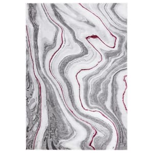Craft Gray/Wine Doormat 3 ft. x 5 ft. Marbled Abstract Area Rug