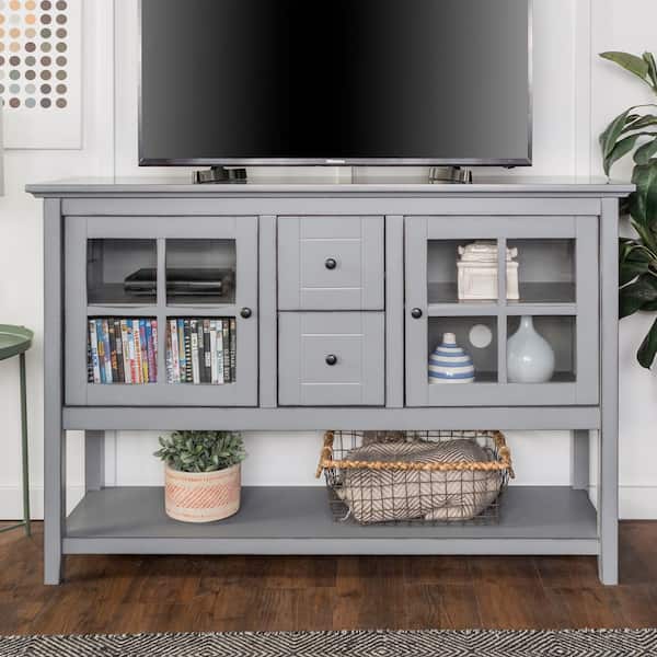 Walker Edison Furniture Company 52 in. Transitional Wood and Glass Buffet - Antique Grey