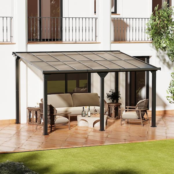 14 ft. x 10 ft. Outdoor Sloped Polycarbonate Roof Gray Aluminum Alloy Frame Gazebo for Backyard, Garden, Patio
